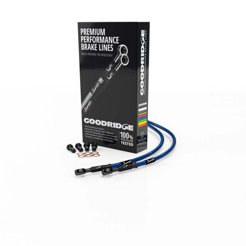 Goodridge 97-99 Honda NX650 Dominator Electric Blue Front SS Brake Lines w/Black Fittings