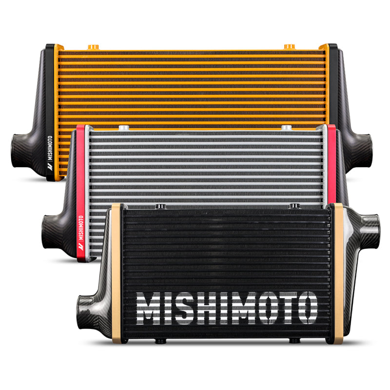 Mishimoto Universal Carbon Fiber Intercooler - Gloss Tanks - 525mm Gold Core - S-Flow - GR V-Band