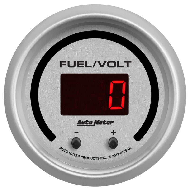 Autometer 52.4mm Silver Switchable 0-100 Fuel Level/8-18V Voltmeter Ultra-Lite Elite Digital Gauge