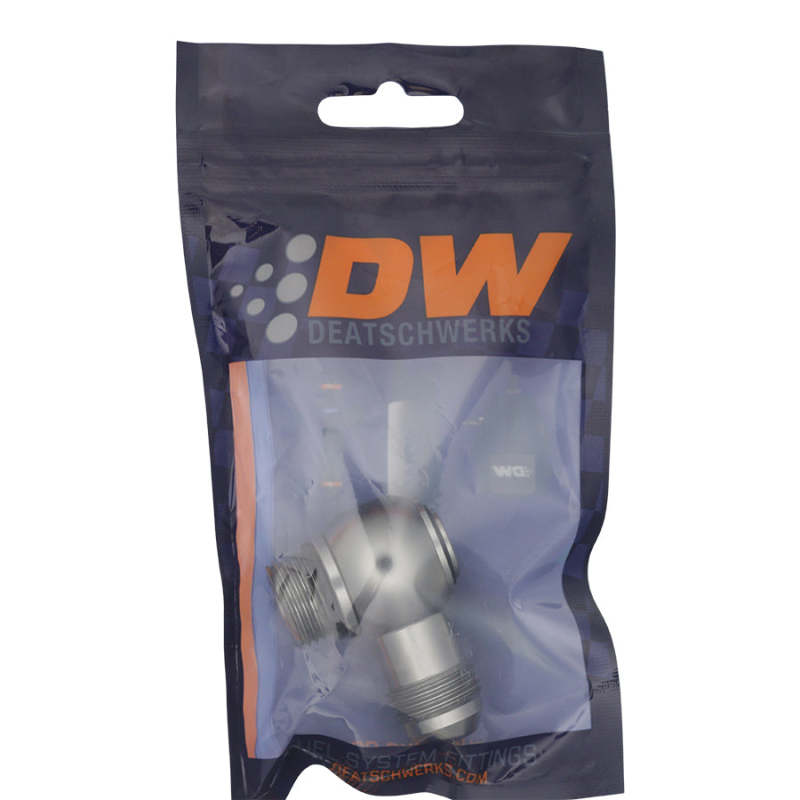 DeatschWerks 8AN ORB Male to 8AN Male Flare Low Profile 90-Degree Swivel - Anodized DW Titanium