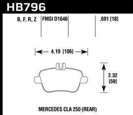 Hawk 14-17 Mercedes-Benz CLA 250 Performance Ceramic Street Rear Brake Pads
