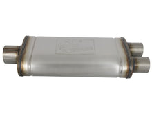 Load image into Gallery viewer, aFe MACHForce XP SS Muffler 3in Center Inlet / 2.5in Dual Outlets 18in L x 9in W x4in H Body