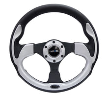 Load image into Gallery viewer, NRG Reinforced Steering Wheel (320mm) Blk w/Silver Trim &amp; 5mm 3-Spoke