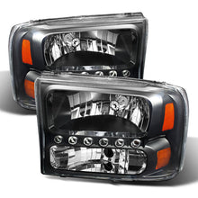 Load image into Gallery viewer, Xtune Ford F250 F350 Super Duty 99-04 1Pc Headlights w/ LED Black HD-JH-FF25099-LED-BK