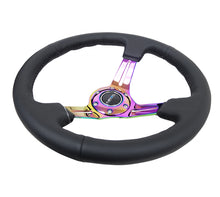 Load image into Gallery viewer, NRG Reinforced Steering Wheel (350mm / 3in. Deep) Blk Leather/Blk Stitch w/Neochrome Slits