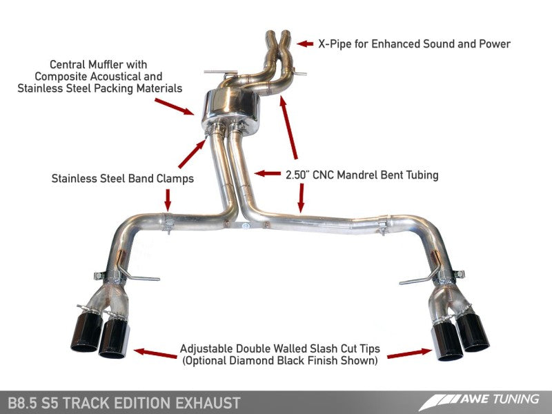 AWE Tuning Audi B8.5 S5 3.0T Track Edition Exhaust - Diamond Black Tips (90mm)