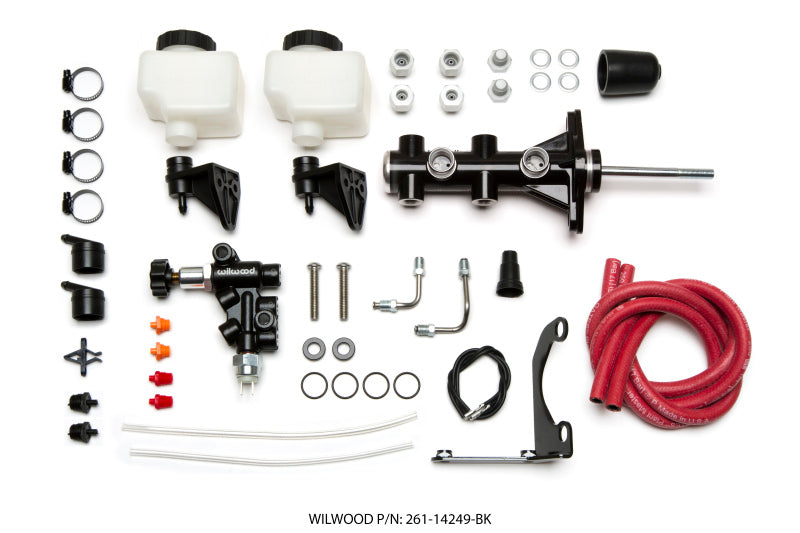 Wilwood Tandem Remote M/C Kit w L/H Brkt & Prop Valve - 7/8in Bore Black-W/Pushrod