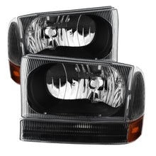 Load image into Gallery viewer, Xtune Ford F250/350/450 Superduty 99-04 Crystal Headlights w/ Bumper Lights HD-JH-FF25099-AM-BK