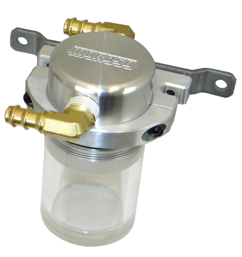 Moroso Universal Air/Oil Separator Catch Can - Small Body w/o Drain - Billet Alum - Raw/Clear Bottom