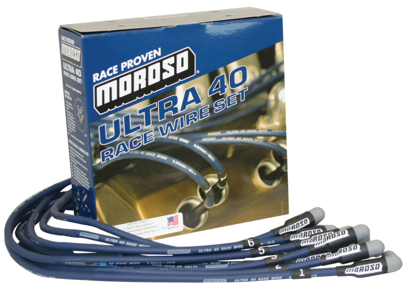 Moroso Chevrolet Small Block (Sprint Car) Ignition Wire Set - Ultra 40 - Unsleeved - HEI - Blue