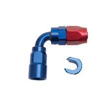 Load image into Gallery viewer, Russell Performance 5/16in SAE Quick Disc Female to -6 Hose Red/Blue 90 Degree Hose End