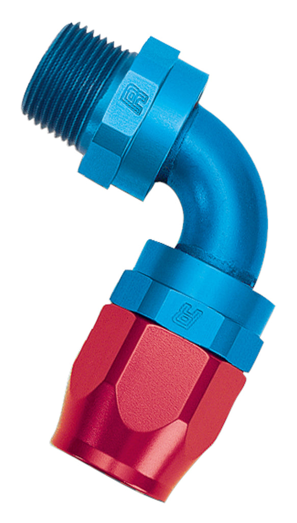 Russell Performance -12 AN Red/Blue 90 Deg Full Flow Swivel Pipe Thread Hose End (With 1/2in NPT)