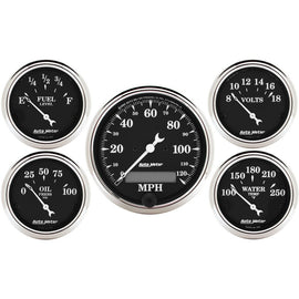 AutoMeter Gauge Kit 5 Pc. 3-1/8in. & 2-1/16in. Elec. Speedometer Old Tyme Black
