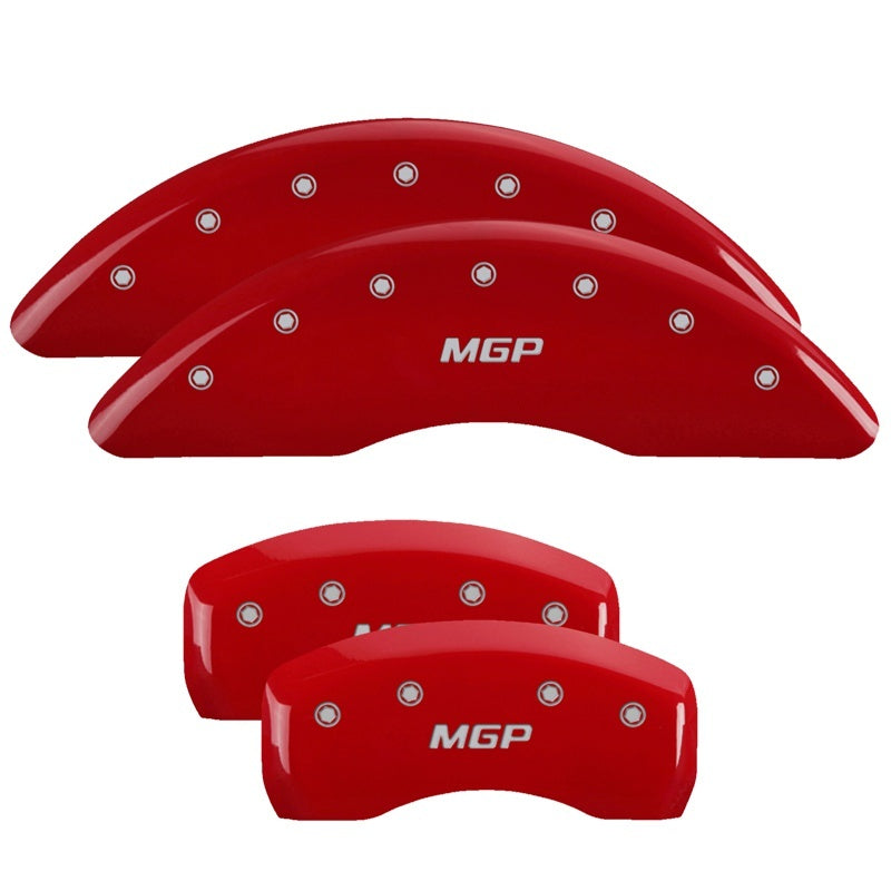 MGP Set of 4 Caliper Covers, Engraved Front and Rear: Red Powder Coat Finish, Silver Characters.