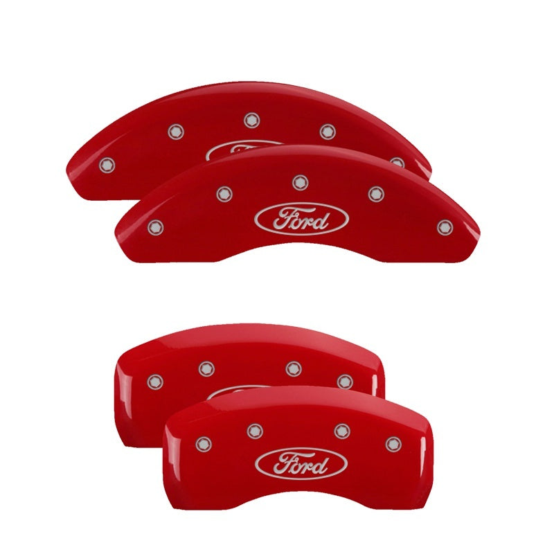 MGP 4 Caliper Covers Engraved Front & Rear Oval logo/Ford Red finish silver ch