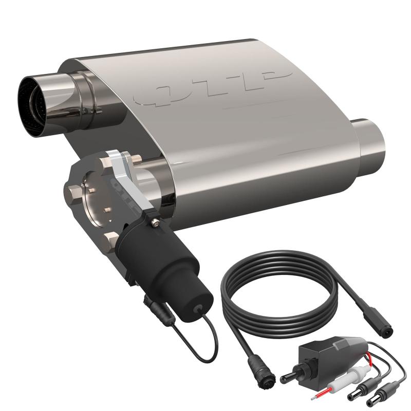 QTP 2.5in Weld-On 304SS Reverse Screamer Muffler Short Case w/Bolt-On QTEC Electric Cutout