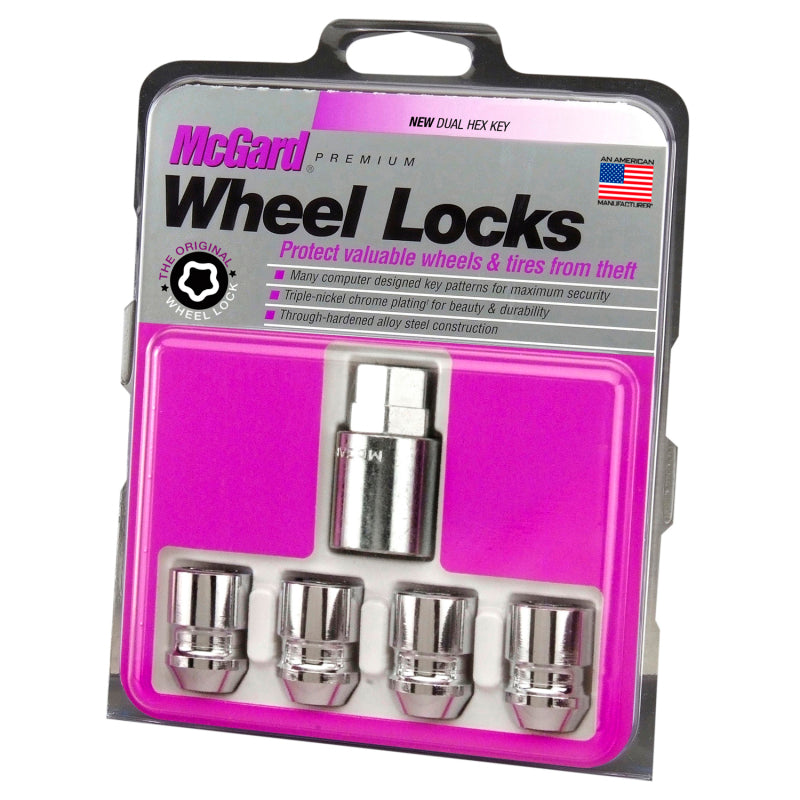 McGard Wheel Lock Nut Set - 4pk. (Cone Seat) 1/2-20 / 3/4 & 13/16 Dual Hex / 1.28in. Length - Chrome