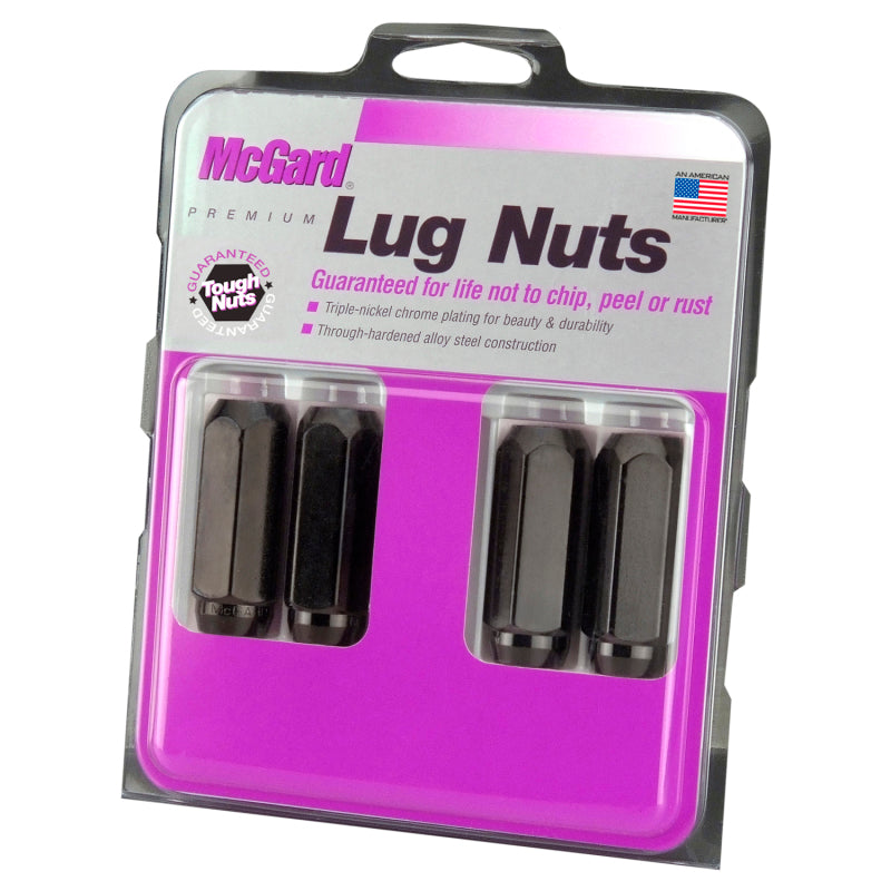 McGard Hex Lug Nut (Cone Seat) M14X2.0 / 13/16 Hex / 2.25in. Length (4-Pack) - Black