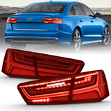 ANZO 2012-2018 Audi A6 LED Taillight Black Housing Red/Clear Lens 4 pcs (Sequential Signal)